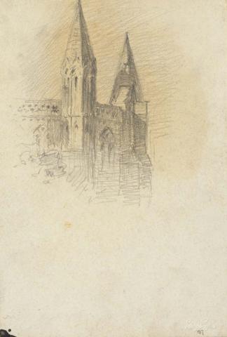 Artwork St John's Cathedral, the apse end this artwork made of Pencil on sketch paper, created in 1914-01-01
