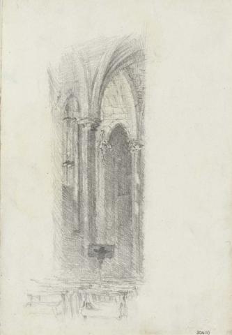 Artwork Chapel with lectern, St John's Cathedral this artwork made of Pencil on folded sketch paper, created in 1914-01-01