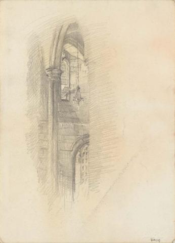 Artwork Interior of St John's Cathedral this artwork made of Pencil on folded sketch paper, created in 1914-01-01