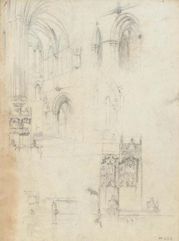 Artwork Studies of the Cathedral interior this artwork made of Pencil on sketch paper, created in 1914-01-01