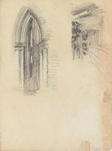 Artwork An archway, St John’s Cathedral; Roadway this artwork made of Pencil on sketch paper, created in 1914-01-01
