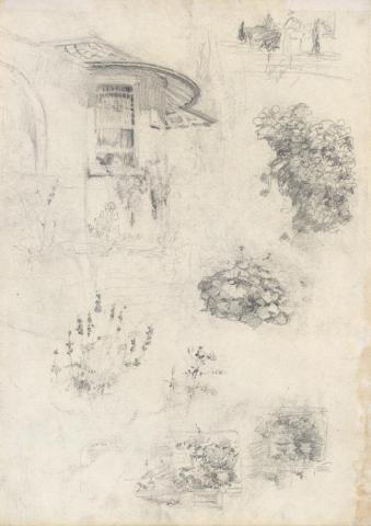 Artwork Studies of the L’Estrange house and garden this artwork made of Pencil