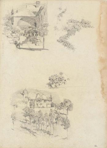 Artwork Close and distant views of the L'Estrange house this artwork made of Pencil on sketch paper, created in 1916-01-01