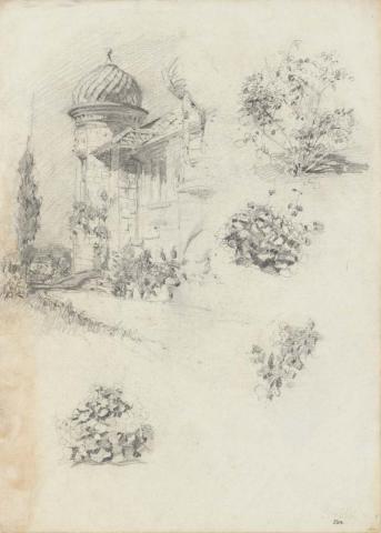 Artwork Studies of the L'Estrange house, and plant studies this artwork made of Pencil on sketch paper, created in 1916-01-01