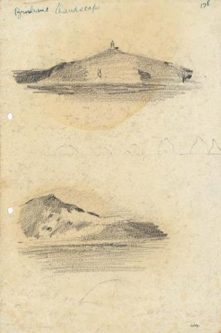 Artwork Cape Moreton with lighthouse; Land at Cape Moreton this artwork made of Pencil on sketch paper, created in 1915-01-01