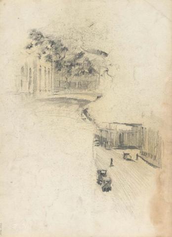 Artwork Two city street scenes this artwork made of Pencil on sketch paper, created in 1914-01-01