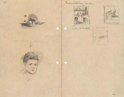 Artwork Portrait; Tree; Three compositions for house and garden this artwork made of Pencil on sketch paper, created in 1914-01-01