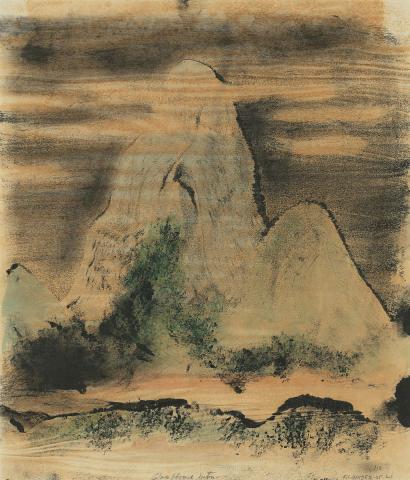 Artwork Glasshouse Mountains this artwork made of Monoprint on paper, created in 1945-01-01