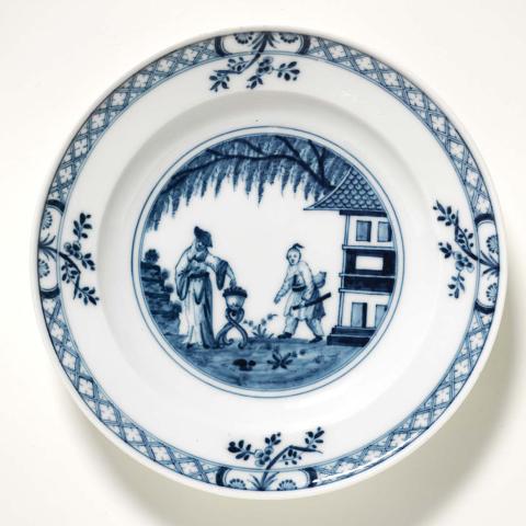 Artwork Plate, decorated with blue and white chinoiserie design this artwork made of Hard-paste porcelain with blue underglaze