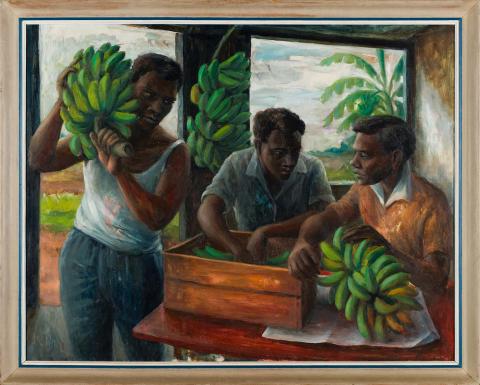 Artwork The banana cutters this artwork made of Oil on board, created in 1963-01-01