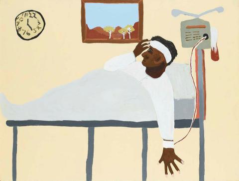 Artwork Albert Namatjira dies in hospital, broken heart (from 'Albert's Story' series) this artwork made of Synthetic polymer paint on linen, created in 2014-01-01