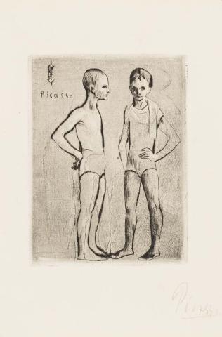 Artwork Les deux Saltimbanques (The two acrobats) (from 'La Suite des Saltimbanques' series) this artwork made of Drypoint