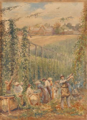 Artwork The hop pickers this artwork made of Watercolour on paper, created in 1915-01-01