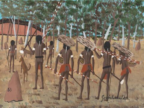 Artwork Tribe on the move in the past, Cape York this artwork made of Oil