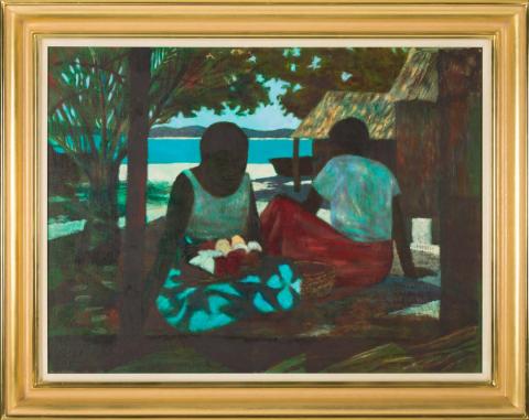 Artwork (Islanders in the shade) this artwork made of Oil on canvas on board, created in 1980-01-01