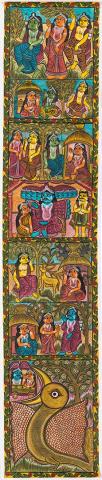 Artwork Sita Haran (Abduction of Sita from the Ramayan) this artwork made of Natural colour on mill-made paper with fabric backing, created in 2014-01-01