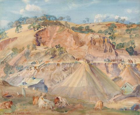 Artwork Quarry at Mt Osmond this artwork made of Watercolour and gouache on paper, created in 1950-01-01