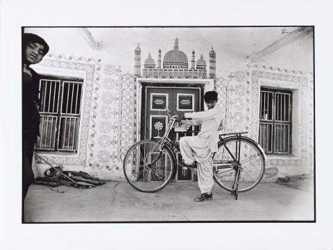 Artwork A boy with a bicycle in Dhordo, Gujarat this artwork made of Gelatin silver photograph