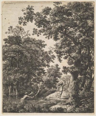 Artwork Landscape with Alpheus and Arethusa (from the series of six large landscapes depicting mythological scenes from Ovid’s 'Metamorphoses') this artwork made of Etching on paper, created in 1640-01-01