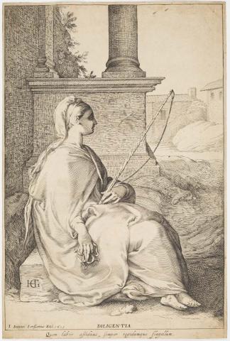 Artwork Diligentia: Allegory of Diligence this artwork made of Engraving on paper, created in 1615-01-01