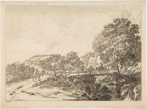 Artwork A Landscape near Rome (also known as 'The Wooden Bridge at Sulmona near Tivoli') this artwork made of Etching on laid paper, created in 1635-01-01