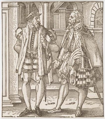 Artwork Two Noblemen this artwork made of Woodcut on laid paper, created in 1500-01-01