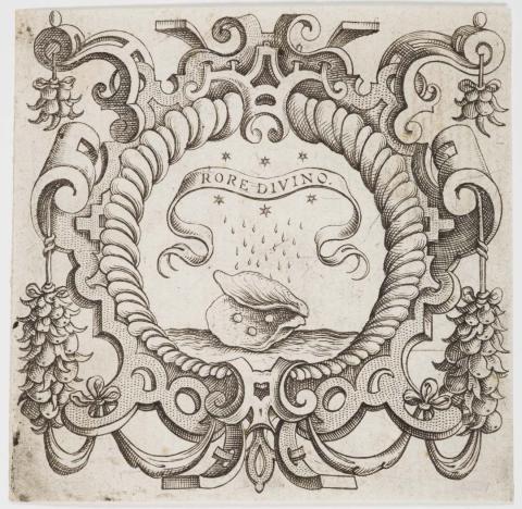 Artwork Emblematic device with oysters and pearls from compendium this artwork made of Etching on paper, created in 1586-01-01