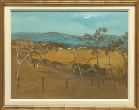 Artwork A Queensland country scene this artwork made of Oil on composition board