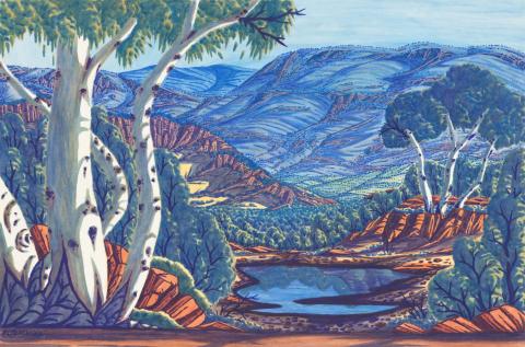 Artwork West MacDonnell Ranges this artwork made of Watercolour on paper, created in 2013-01-01