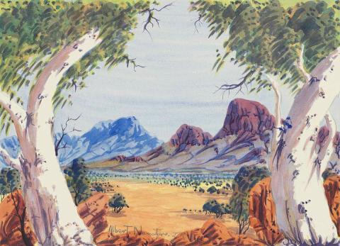 Artwork (West MacDonnell Ranges) this artwork made of Watercolour on paper with board backing, created in 2009-01-01