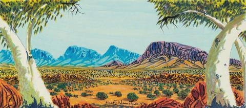 Artwork West MacDonnell Ranges this artwork made of Watercolour on paperboard, created in 2008-01-01
