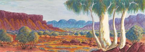 Artwork East MacDonnell Ranges, NT this artwork made of Watercolour on paper with board backing, created in 2014-01-01