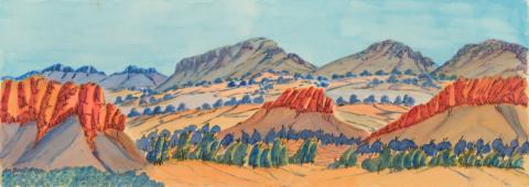 Artwork East of Alice Springs towards Santa Teresa this artwork made of Watercolour on paperboard, created in 2008-01-01