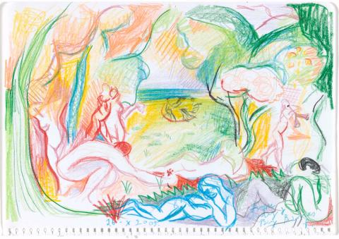 Artwork Drawing for ‘Homage to Matisse's Joy of life’ this artwork made of Coloured pencil on paper, created in 2005-01-01