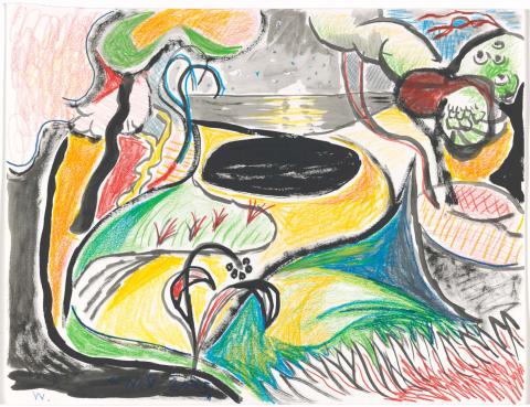 Artwork Drawing for ‘Homage to Matisse's Joy of life’ this artwork made of Gouache and coloured pencil