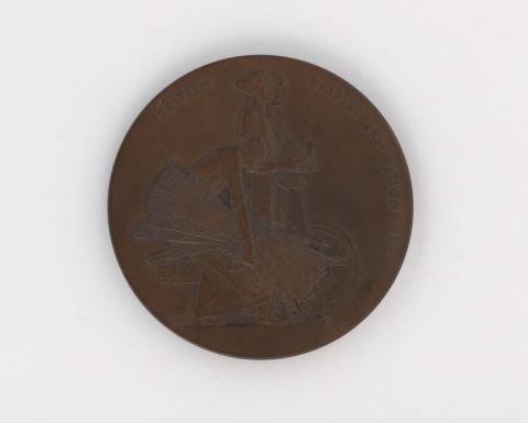 Artwork British Empire Exhibition 1925. Bronze medallion presented to LJ Harvey this artwork made of Bronze, created in 1925-01-01