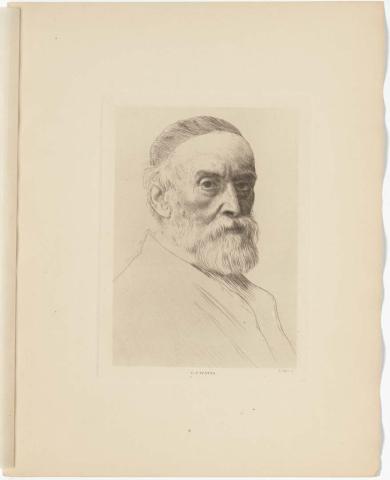 Artwork Portrait of G.F. Watts this artwork made of Etching with drypoint on cream wove paper, created in 1877-01-01