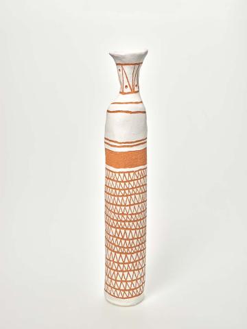 Artwork Malkarti Pole (Dancing Pole) this artwork made of Earthenware, hand-built terracotta clay with incised white slip