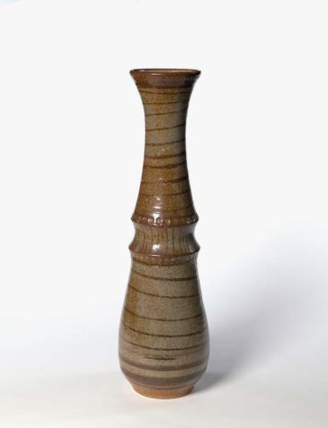 Artwork (Elongated vase) this artwork made of Stoneware, thrown, with glaze