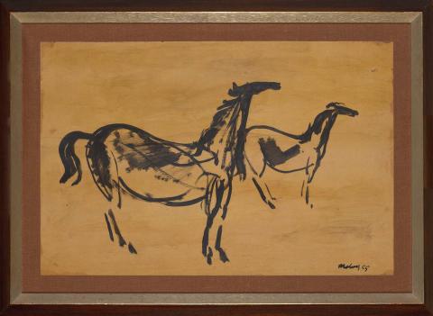 Artwork Sketch for horses this artwork made of Ink on ochre wash