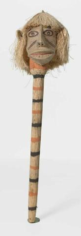 Artwork Irhu and Sapki (pole) this artwork made of Irhu mask and pole: barkcloth with natural pigments, cane, wood, bark twine, created in 2017-01-01