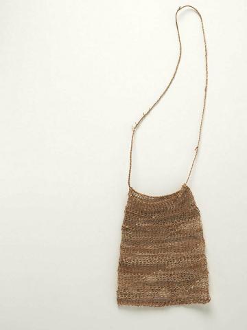 Artwork Bunbi (small bag) this artwork made of Ungaire (fresh water swamp reeds), looped and knotted, and shells, created in 2018-01-01