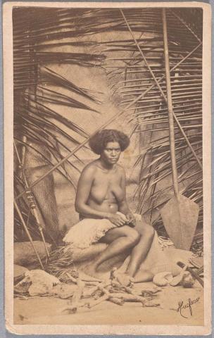 Artwork New Caledonian woman this artwork made of Albumen photograph on paper mounted on card, created in 1865-01-01