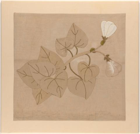 Artwork Hau (Hibiscus tiliaceus) (Sea hibiscus) (from ‘Nā Waiho‘olu‘u Hawai‘i, The colors of Hawai‘i‘ series) this artwork made of Cotton with cotton thread on cotton with natural plant dye, created in 2006-01-01