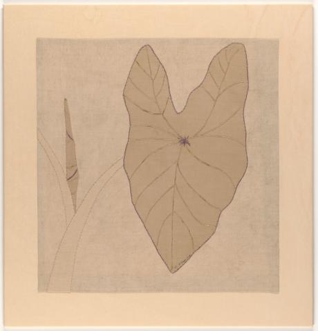 Artwork Kalo (Colocasia esculenta) (Taro) (from ‘Nā Waiho‘olu‘u Hawai‘i, The colors of Hawai‘i‘ series) this artwork made of Cotton with cotton thread on cotton with natural plant dye, created in 2006-01-01