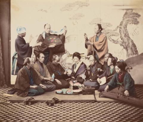 Artwork A social meal this artwork made of Hand-coloured albumen silver photograph, created in 1861-01-01