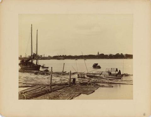 Artwork Canton – view across the river to Shameen this artwork made of Albumen silver photograph, created in 1885-01-01