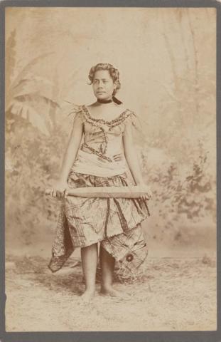Artwork Taupou (village maid) this artwork made of Albumen photograph on paper mounted on card, created in 1890-01-01