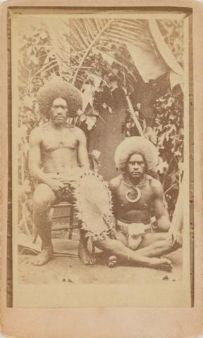 Artwork Kanaka natives of the Sandwich Islands this artwork made of Albumen photograph on paper mounted on card, created in 1870-01-01