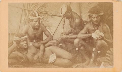 Artwork Group of wild natives this artwork made of Albumen photograph on paper mounted on card, created in 1868-01-01
